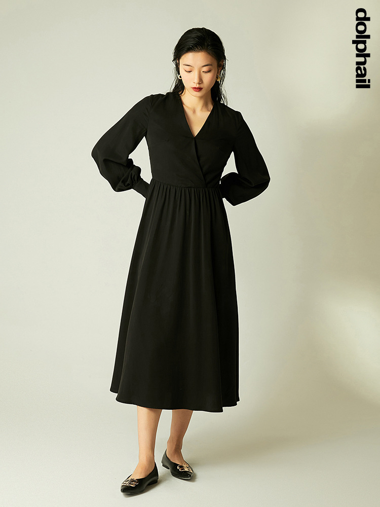 Robe  Femme | Robe Midi Avec Col Croisé Robe Femme