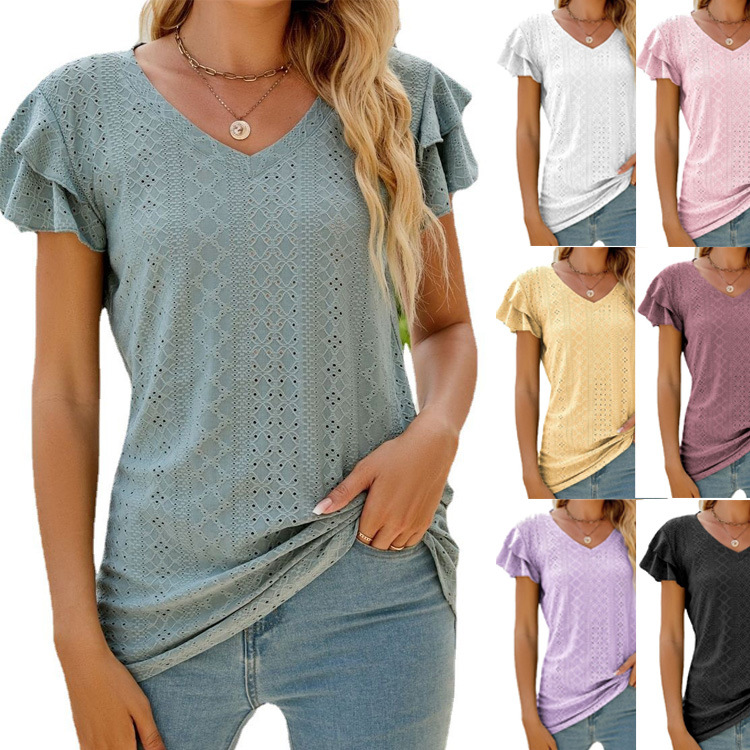 T-Shirt, Top, Débardeur  Femme | T-Shirt Bi-Matière Broderie Anglaise T-Shirt, Top, Débardeur Femme